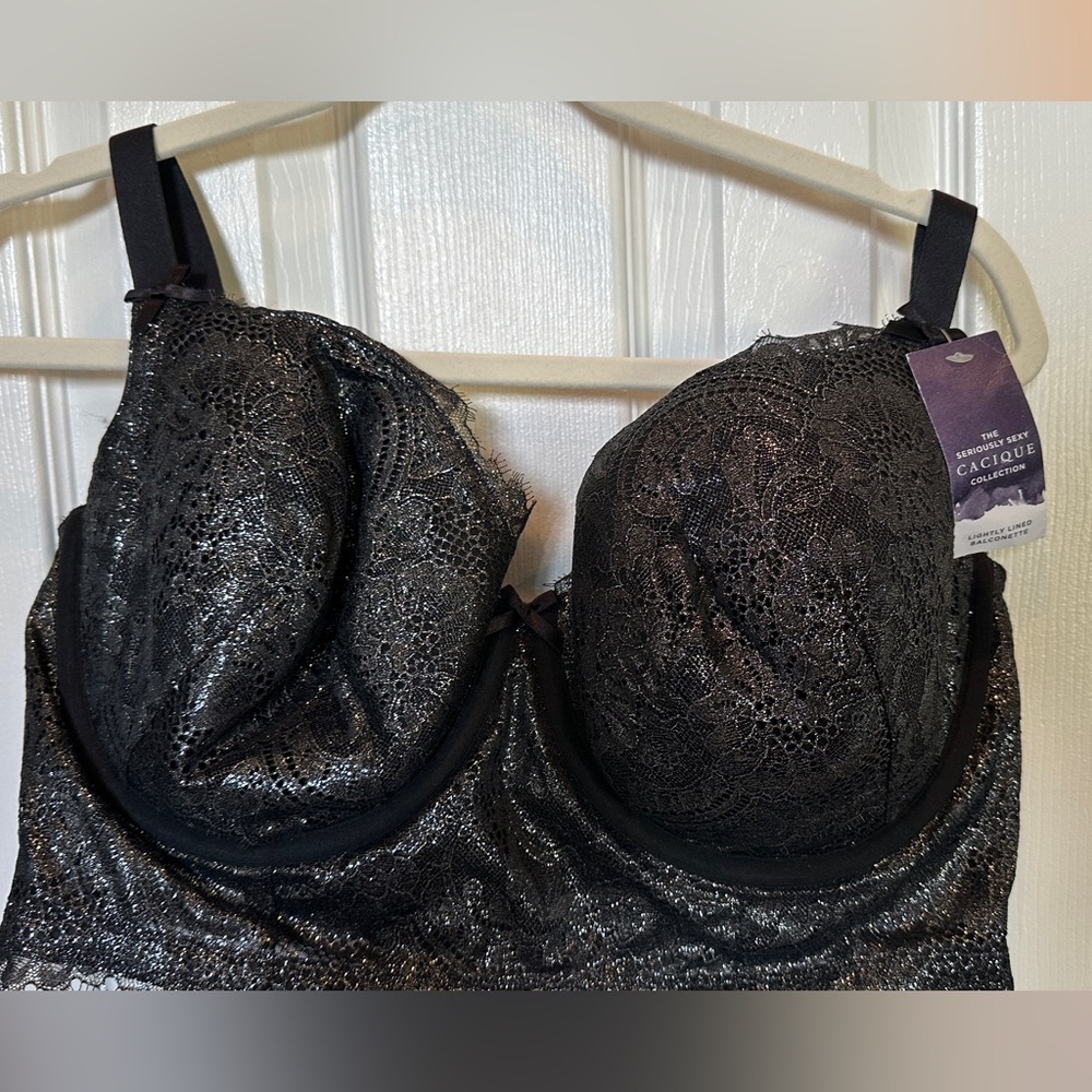 Cacique Black Lace Lightly Lined Balconette Bra